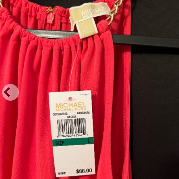 Michael Kors Coral top with gold metal‎ chain straps and smocked bottom detail. - Picture 2 of 2